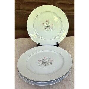 Vintage Royal Crest Fine China"Elegance" Set 4 Dinner Plates Platinum Trim JAPAN